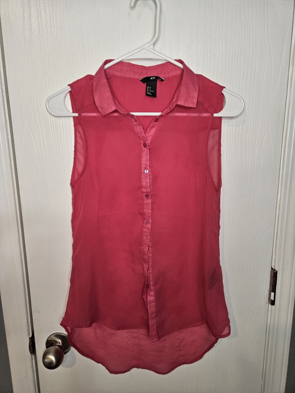H&M Sleeveless Sheer Button-Up Blouse — Hot Pink